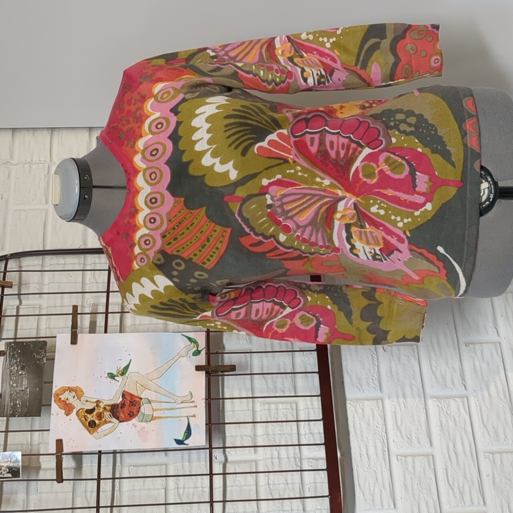 Cullen Cotton and cashmere lightweight sweater, butterfly print size Small